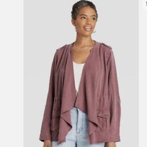 Women's Plus Size Drapey Cargo Jacket - Knox Rose™ Burgundy Camouflage 4X